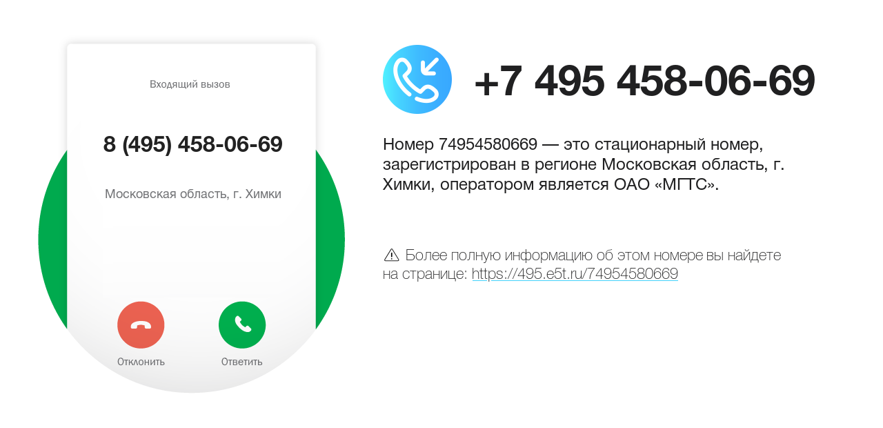 Номер телефона 8 (495) 458-06-69
