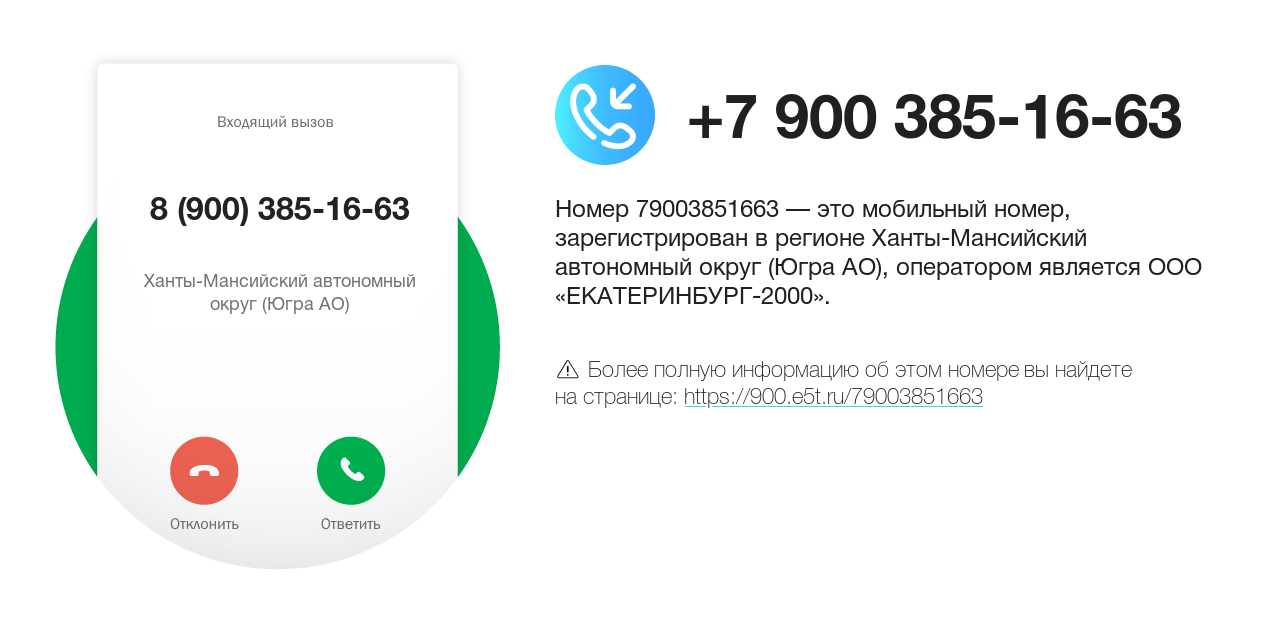 Номер телефона 8 (900) 385-16-63