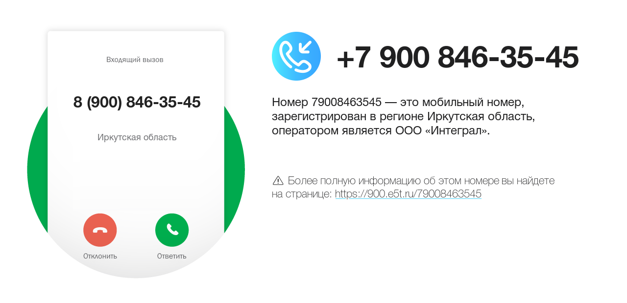 Номер телефона 8 (900) 846-35-45
