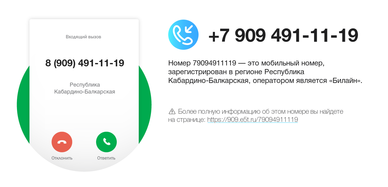 Номер телефона 8 (909) 491-11-19