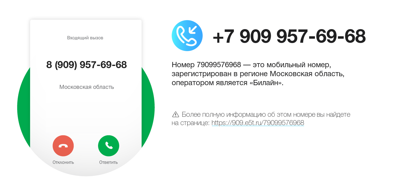 Номер телефона 8 (909) 957-69-68