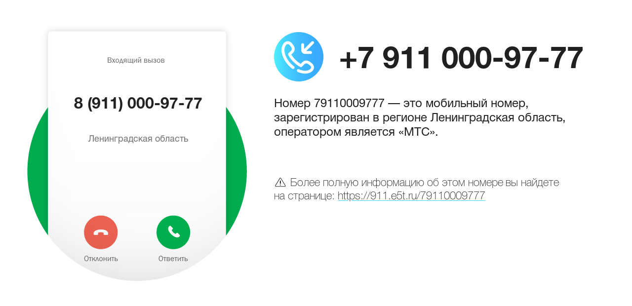 Номер телефона 8 (911) 000-97-77