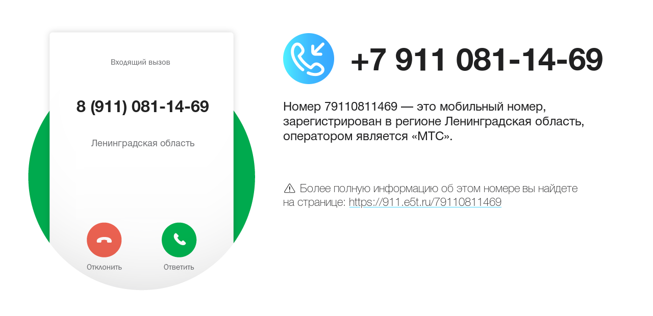 Номер телефона 8 (911) 081-14-69