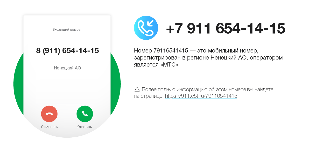 Номер телефона 8 (911) 654-14-15