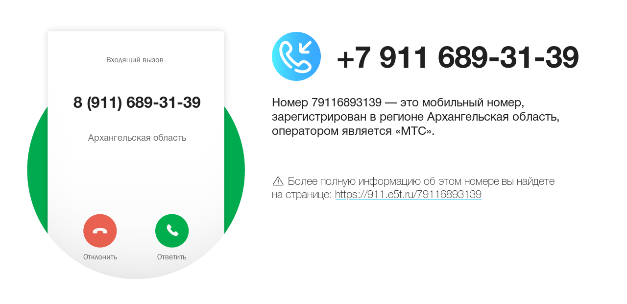 Номер телефона 8 (911) 689-31-39