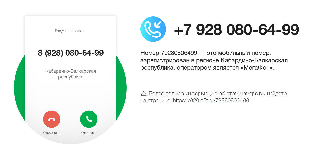 Номер телефона 8 (928) 080-64-99