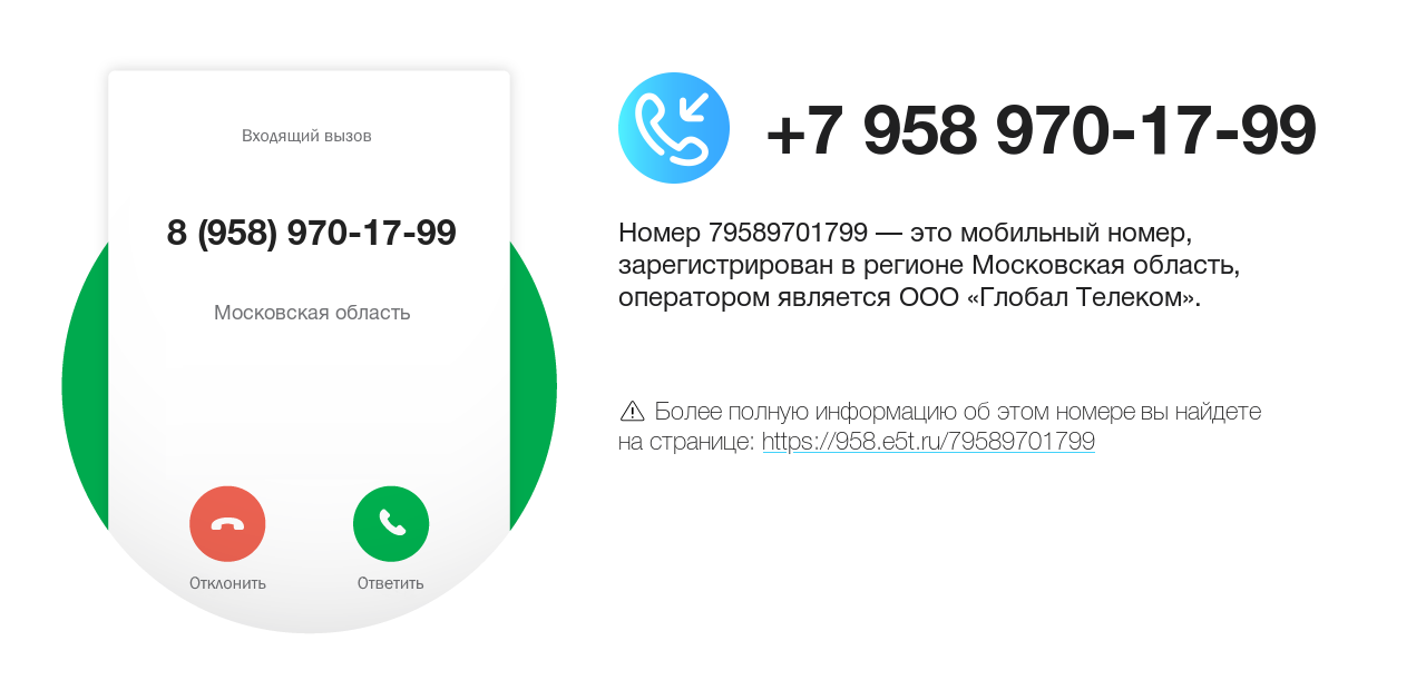 Номер телефона 8 (958) 970-17-99