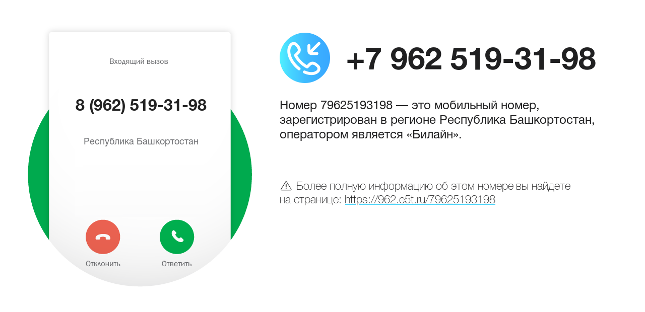 Номер телефона 8 (962) 519-31-98