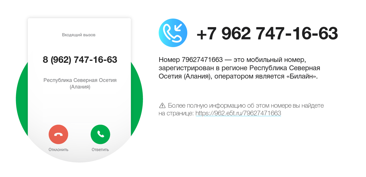 Номер телефона 8 (962) 747-16-63