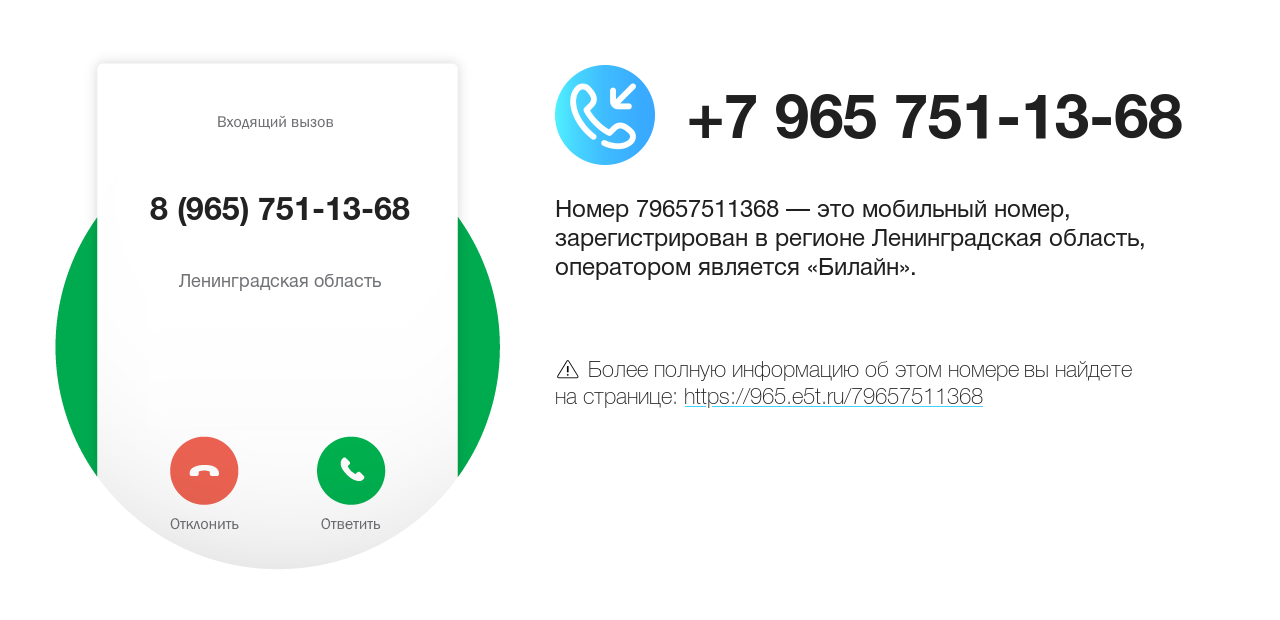Номер телефона 8 (965) 751-13-68