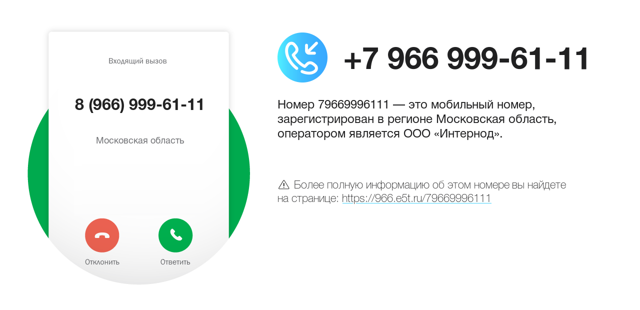 Номер телефона 8 (966) 999-61-11