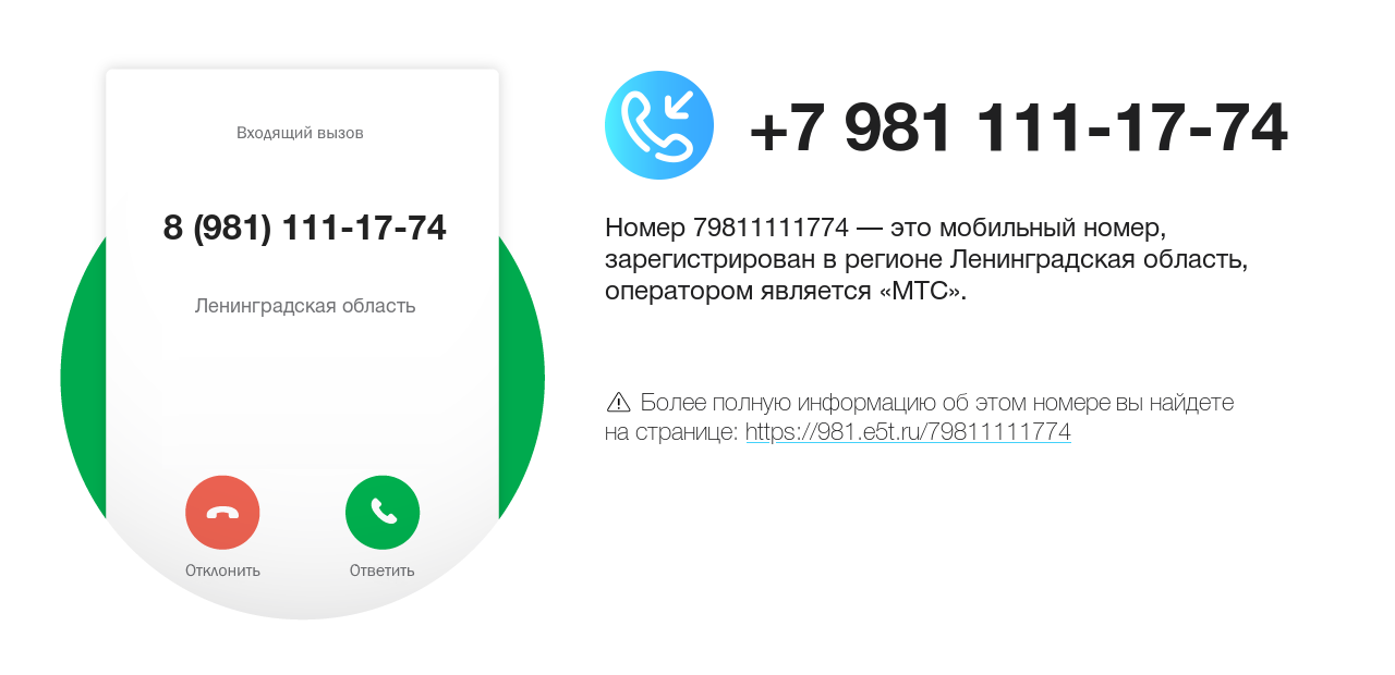 Номер телефона 8 (981) 111-17-74