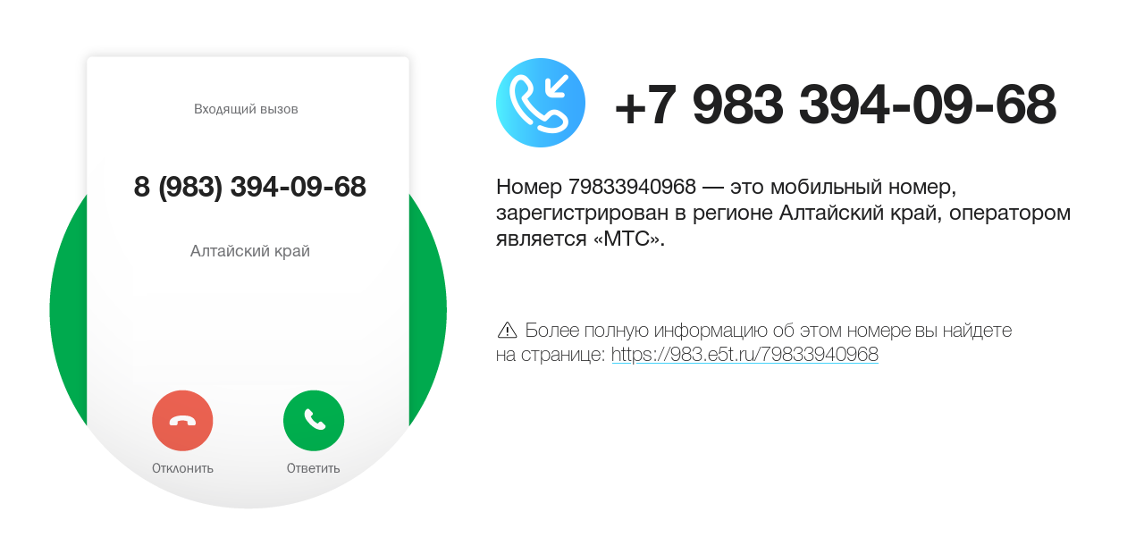 Номер телефона 8 (983) 394-09-68