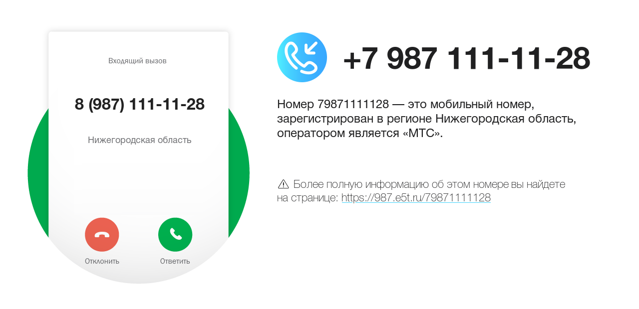 Номер телефона 8 (987) 111-11-28