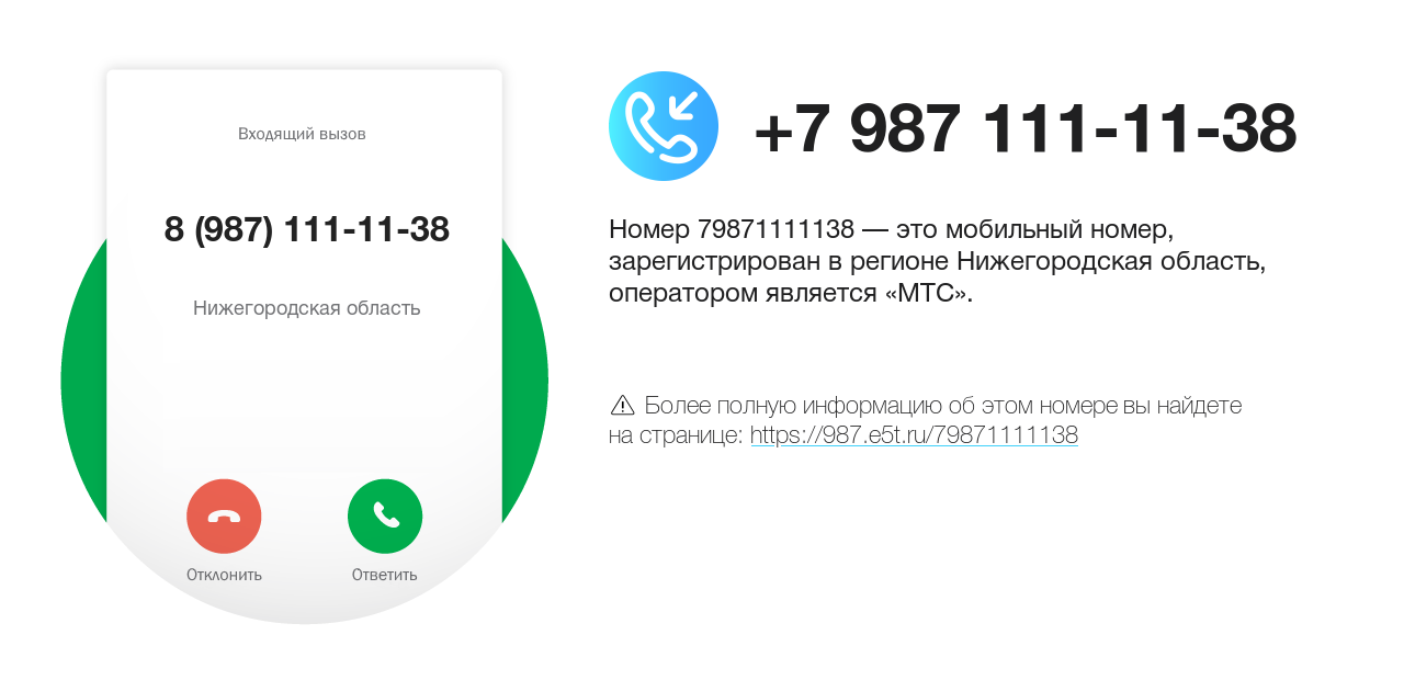 Номер телефона 8 (987) 111-11-38