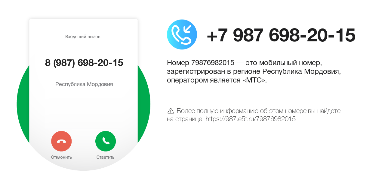 Номер телефона 8 (987) 698-20-15