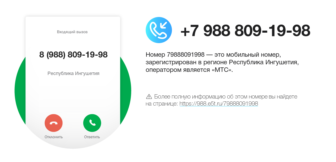 Номер телефона 8 (988) 809-19-98