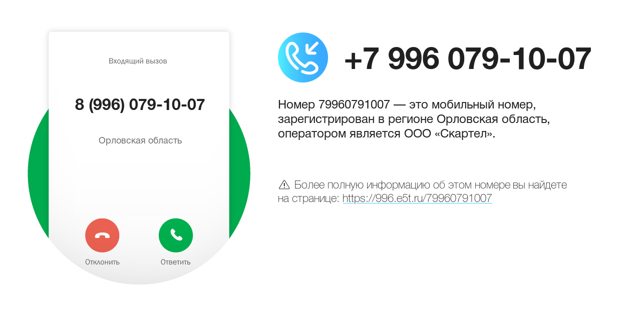 Номер телефона 8 (996) 079-10-07
