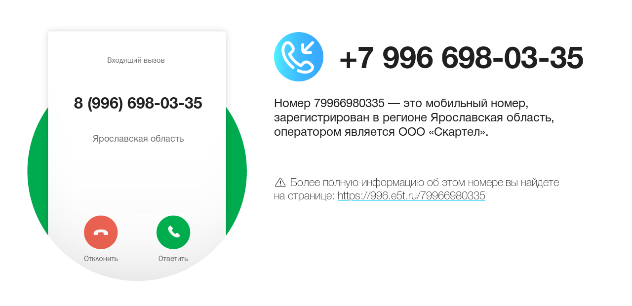 Номер телефона 8 (996) 698-03-35