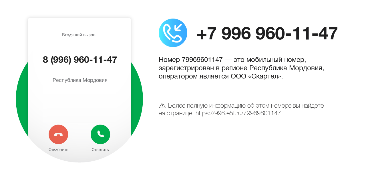 Номер телефона 8 (996) 960-11-47