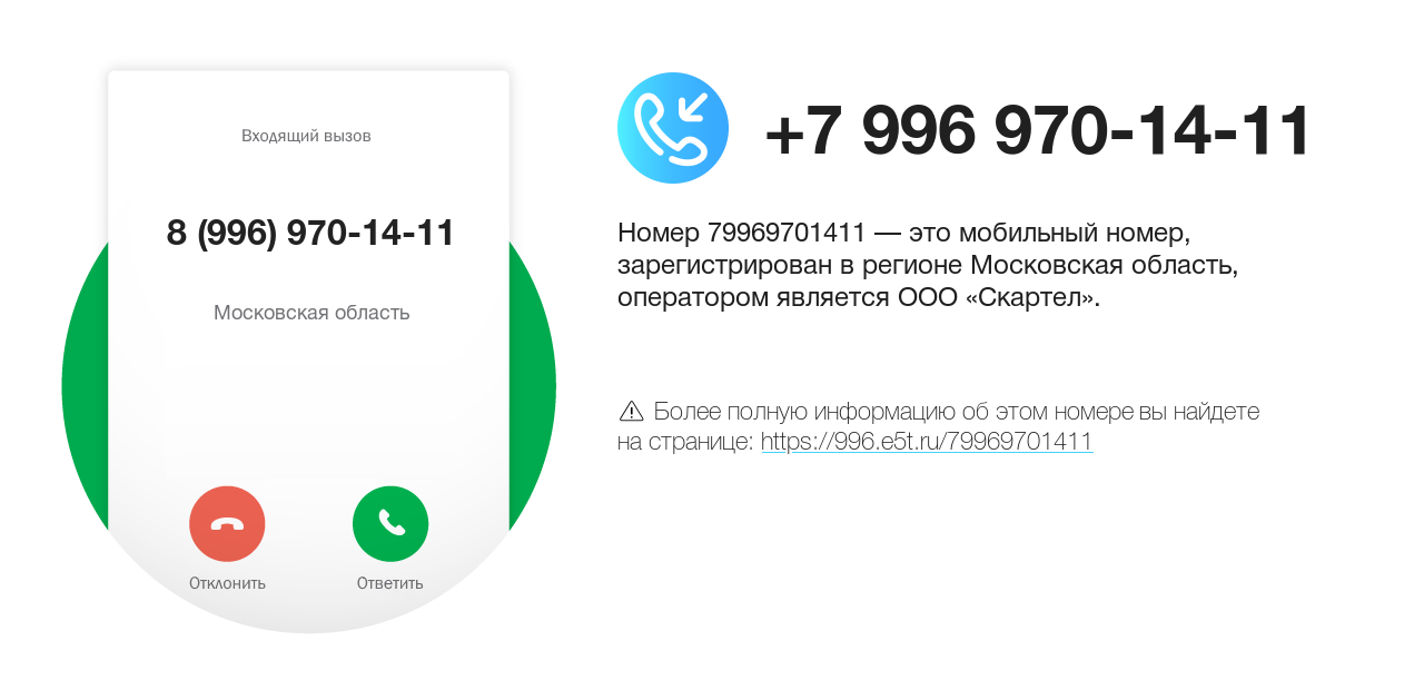 Номер телефона 8 (996) 970-14-11