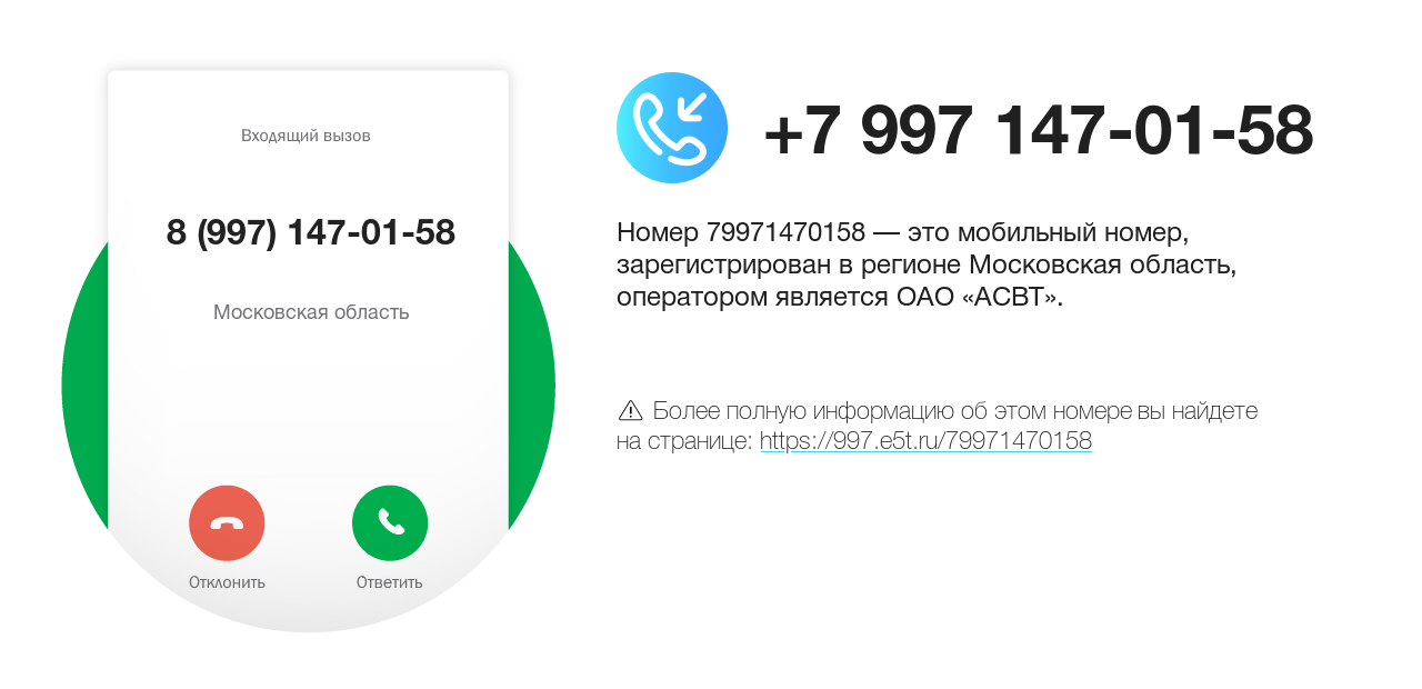Номер телефона 8 (997) 147-01-58