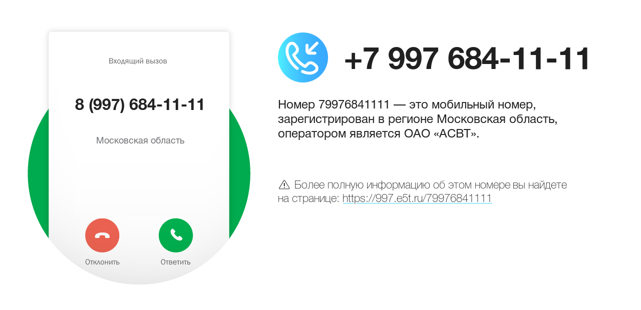 Номер телефона 8 (997) 684-11-11