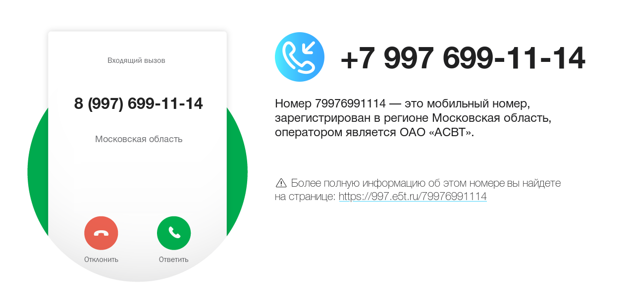 Номер телефона 8 (997) 699-11-14